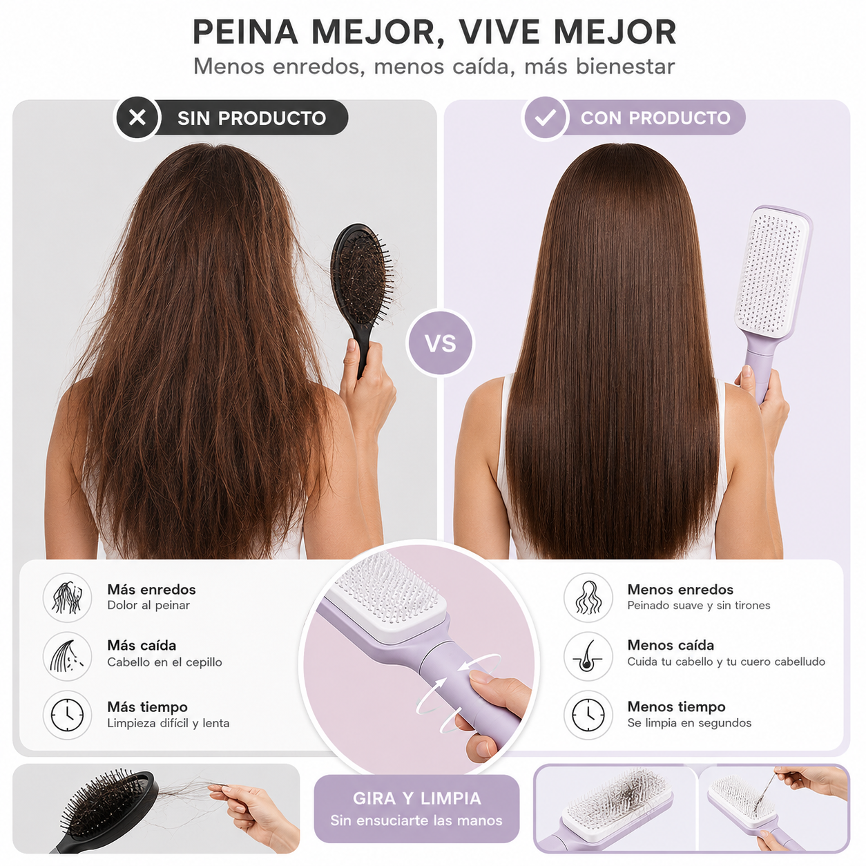 360° Self-Cleaning Detangling Hair Brush